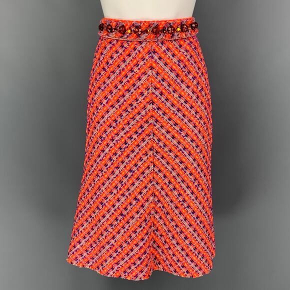 MARC JACOBS Size 0 Orange Multi-Color Modal Blend Tweed A-Line Skirt - Picture 1 of 6